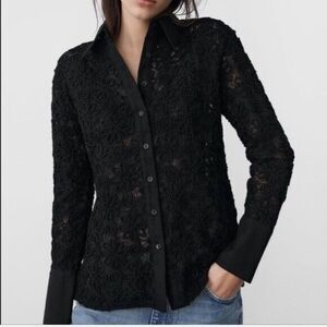 Zara linen blend  embroidered long line shirt